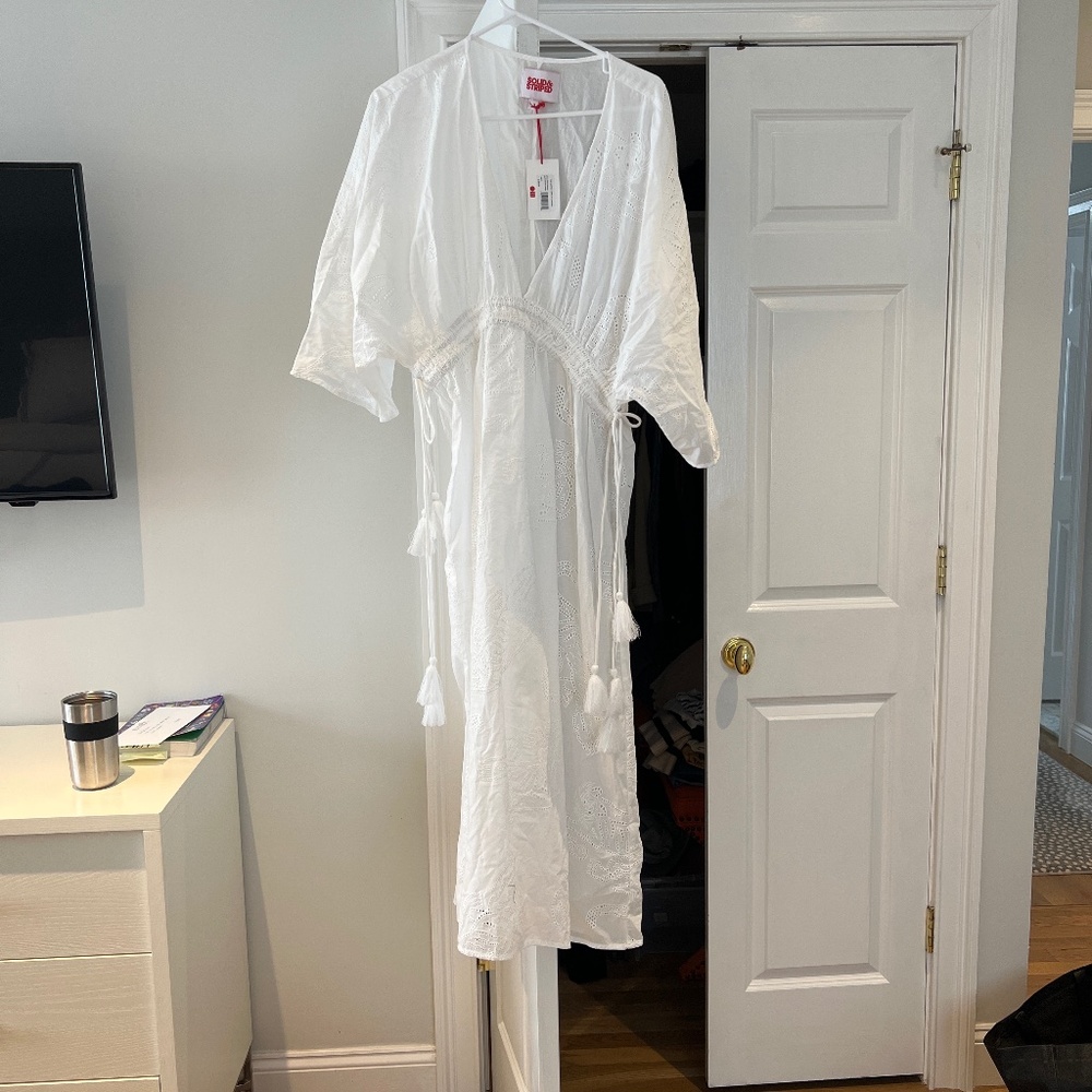 solid and striped eyelet kaftan